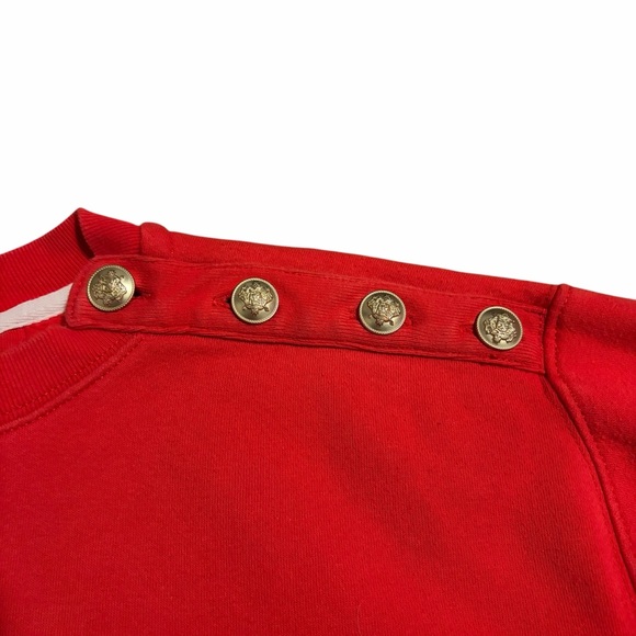 J Crew Heritage Fleece Cropped Sweatshirt with Gold Buttons Red Nautical X Small - Picture 3 of 6